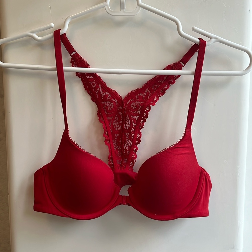 Victorias Secret Red Lace Front-Close Bra 32B